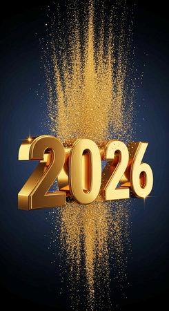 Golden 3d numbers with particles. Vector illustration.
