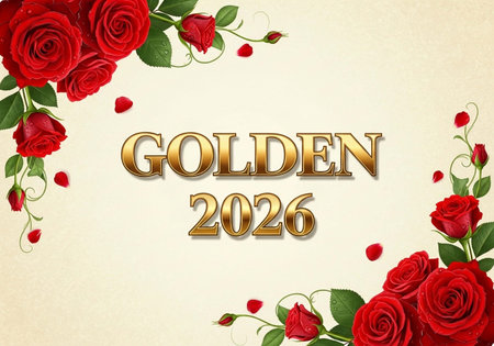 Greeting card with red roses and text. Vector illustration.