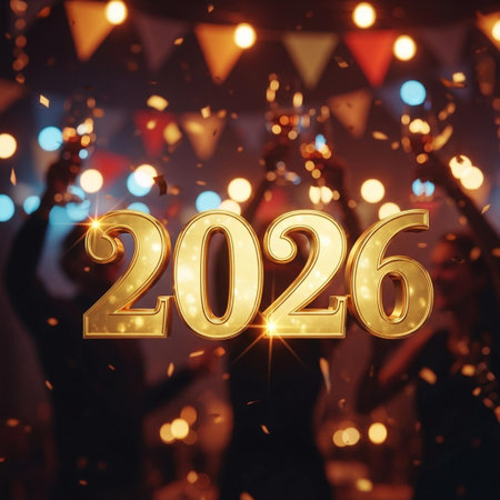 Party background with bokeh lights and fireworks