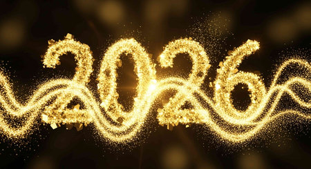 Happy New Year 2016 gold glittering text design. 3D rendering