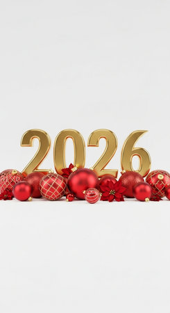 Happy New Year 2016 with christmas balls on white background. 3d render