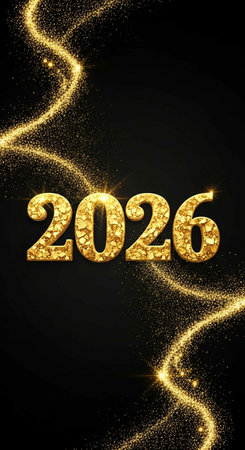 Gold glittering number on black background.
