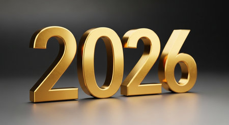 3d render of golden 2026 new year text on a dark background