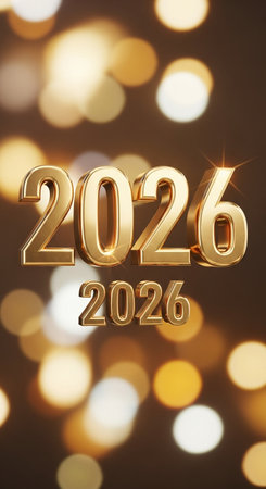 2026 Happy New Year on bokeh background, 3d render