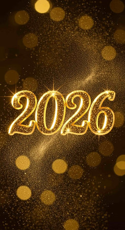 Happy New Year gold glittering background with bokeh lights
