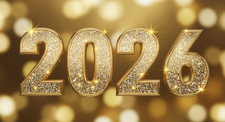 Happy New Year. Golden glittering number on bokeh background