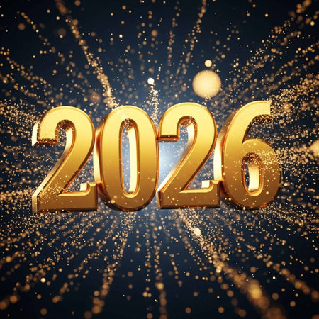 Golden numbers on a dark background. 3D illustration