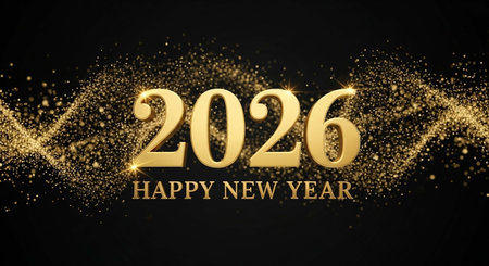 Happy New Year. Gold glittering background. Vector illustration.