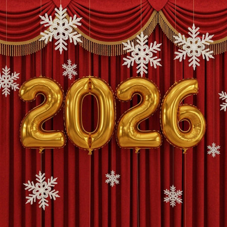 the red curtain with snowflakes. 3D illustration