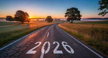 Country road leading to the new year. Conceptual image.の写真素材