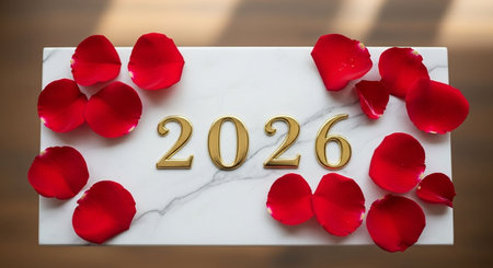 Happy new year 2026 with red rose petalsle background