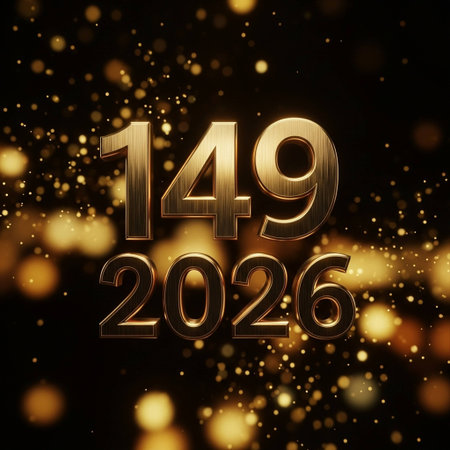 Happy new year. Gold numbers on bokeh background.