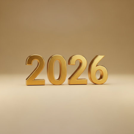 New Year golden text on a beige background. 3d illustration