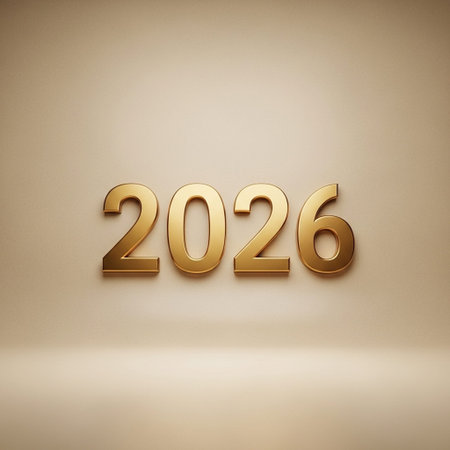 Happy new year gold text on beige background. 3d illustration