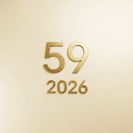 Golden number fifty-nine (59 years) on a beige background
