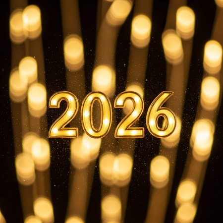 Happy new year gold bokeh light background. New Year concept.の写真素材