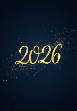 Happy New Year. Gold glittering number on dark blue background