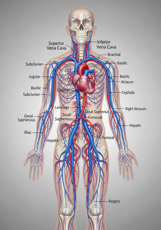 Human heart anatomy with circulatory system. 3D illustration, medical concept
