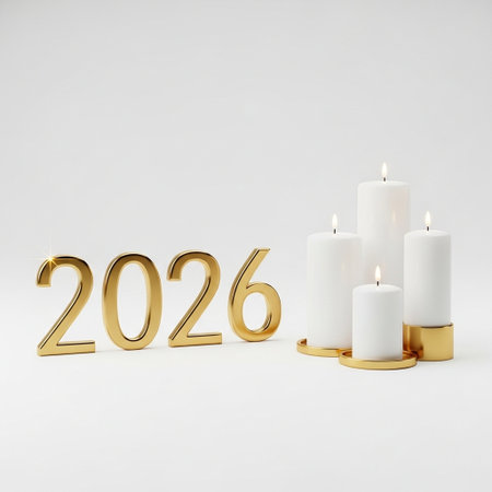 Happy new year with candles on white background. 3d rendering