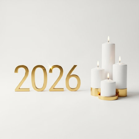 3D rendering. Golden candles on white background.