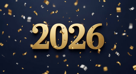 2020 Happy New Year Background with gold confetti. Vector illustration