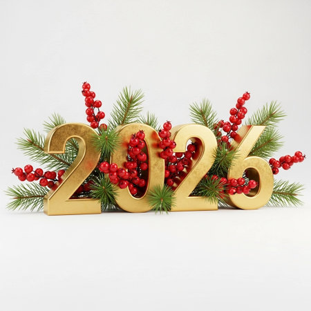 Christmas decoration with numbers 2022 and fir branches on a white background.
