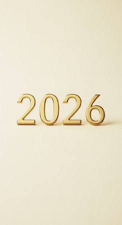 New Year. Gold numbers on beige background. Toned.