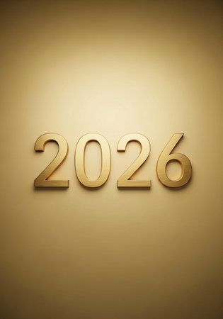 Happy New Year gold text on brown background, 3d render