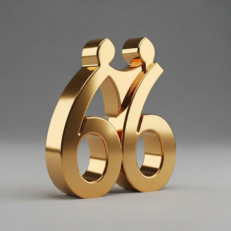 Volumetric glossy gold number 60 isolated on gray background. 3D rendered digital font.
