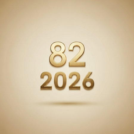 Happy new year card with gold numbers on a beige background.