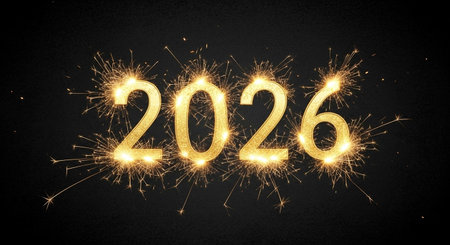 Happy New Year with sparklers on black background. 3D rendering