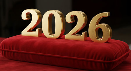 Golden 3d text on red pillow. 3D rendering