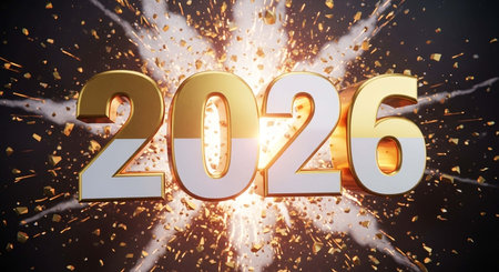 3D illustration. Golden numbers on a dark background.