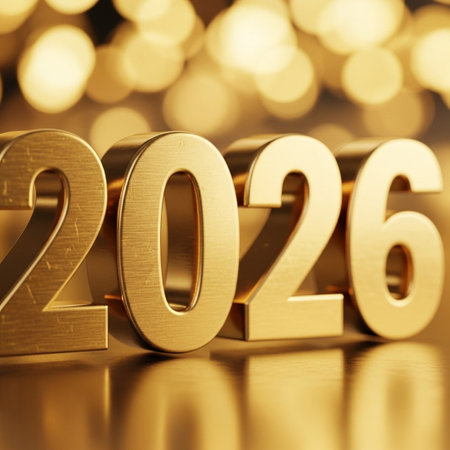 2026 gold numbers on bokeh background, Happy New Year concept