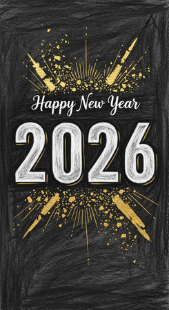 Happy New Year. Hand drawn lettering design. Vector illustration.