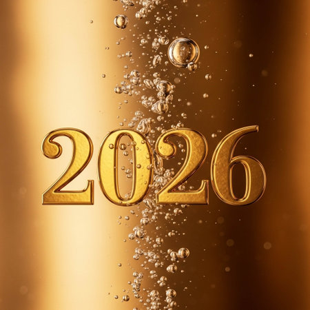 New Year's Eve celebration concept with champagne and golden bokeh
