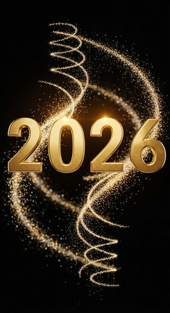 Happy New Year. Golden numbers on a black background. Vector illustration