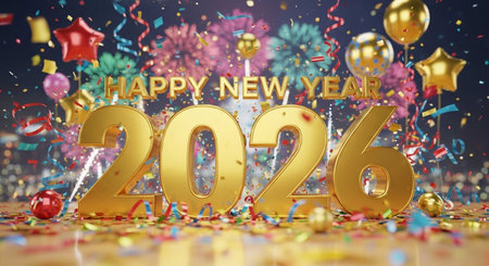Happy New Year 2016 celebration background with confetti. 3D rendering
