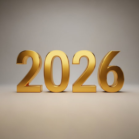 New Year golden 3d numbers on a gray background. 3d render