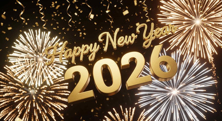 Happy New Year 2016 with fireworks and confetti - 3D Renderingの写真素材