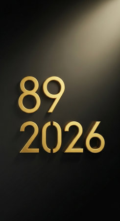 Golden numbers on a black background. 3D rendering