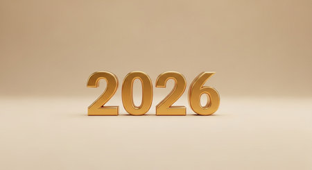 New Year gold 3d text on a beige background.