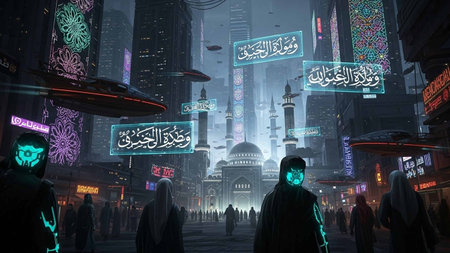 3D rendering of a group of people on the street in the evening