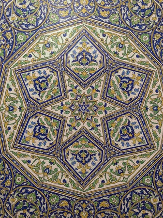 Detail of the ceiling of the Sultan Ahmed Mosque in Istanbul, Turkeyの写真素材
