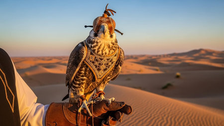 Falconry in the desert of Dubai, United Arab Emirates.の写真素材