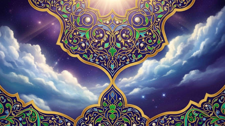3d illustration of islamic pattern on the night sky background