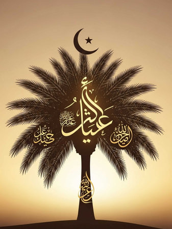 Illustration of Ramadan Kareem Greeting Card with Palm Tree