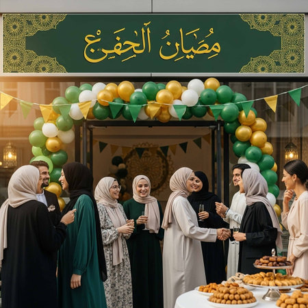 Group of people drinking coffee in the street during celebration