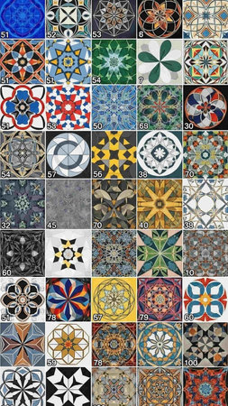 Colorful ceramic tiles patterns from Portugal. Collection of ceramic tiles.
