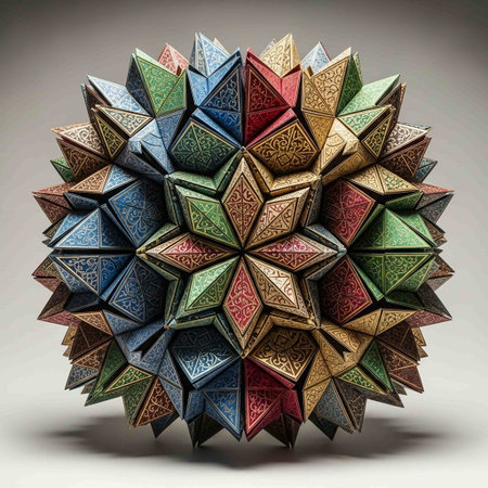 3d illustration of a colorful origami ball made of geometric shapes